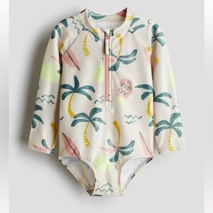 H&M Toddler Swim Suit Long Sleeve Rash Guard w/ Matching hat Sz 5t